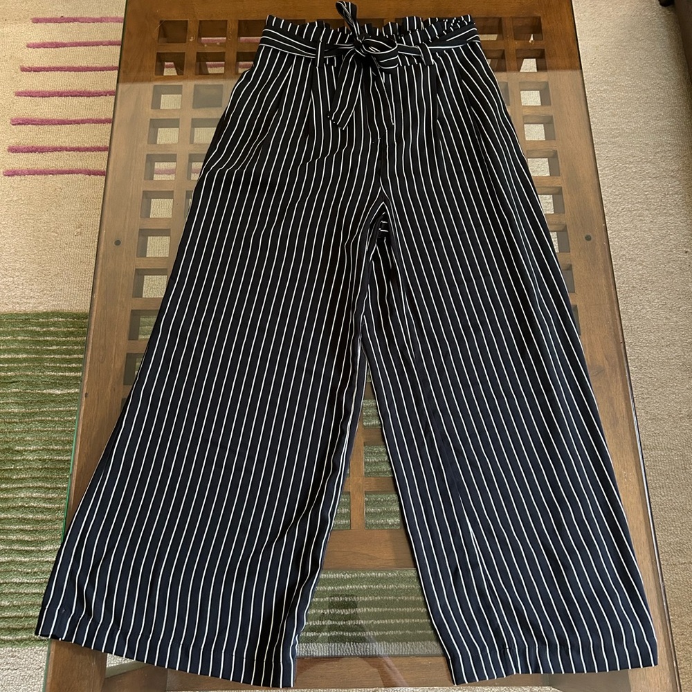Who What Wear Black and White Striped Trousers